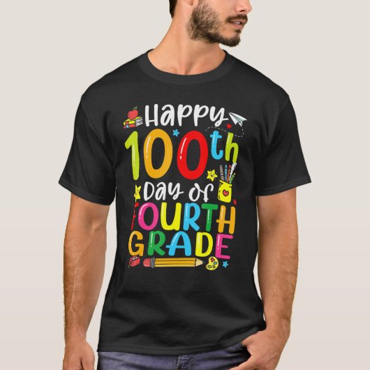 100th Day Of School 4th Grade Teacher Student 100 T-Shirt (Vorderseite)