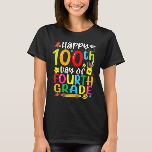 100th Day Of School 4th Grade Teacher Student 100 T-Shirt (Vorderseite)