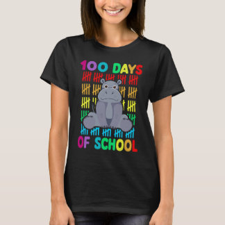 100th Day Of School Animal Hippo Happy 100th Day T-Shirt