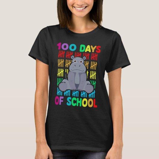 100th Day Of School Animal Hippo Happy 100th Day T-Shirt (Vorderseite)
