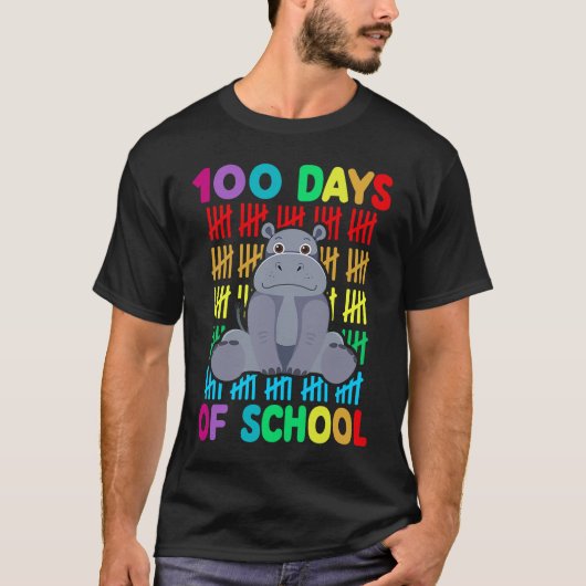 100th Day Of School Animal Hippo  Happy 100th Day  T-Shirt (Vorderseite)