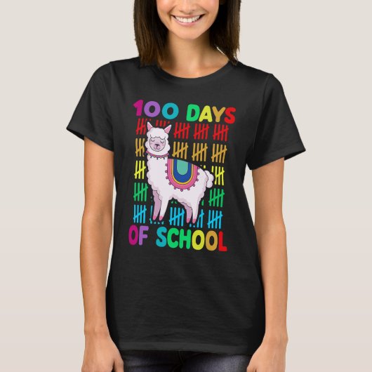 100th Day Of School Animal llama Lover Happy 100th T-Shirt (Vorderseite)