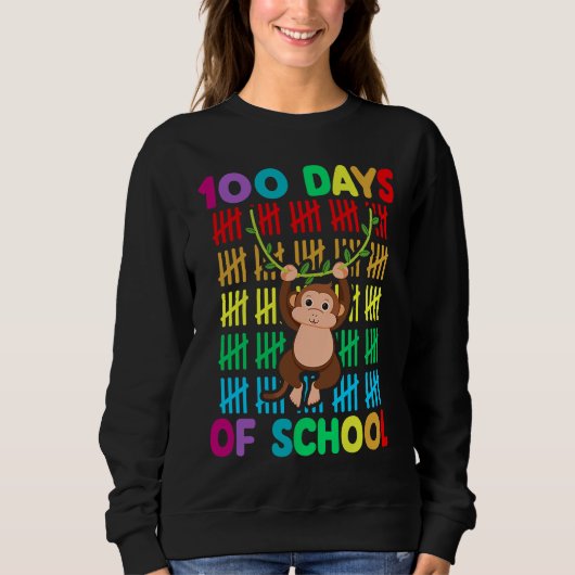 100th Day Of School Animal Monkey Happy 100th Day Sweatshirt (Vorderseite)