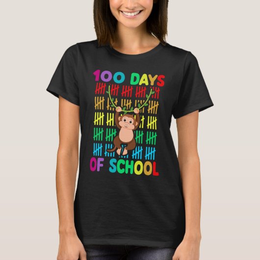 100th Day Of School Animal Monkey Happy 100th Day T-Shirt (Vorderseite)