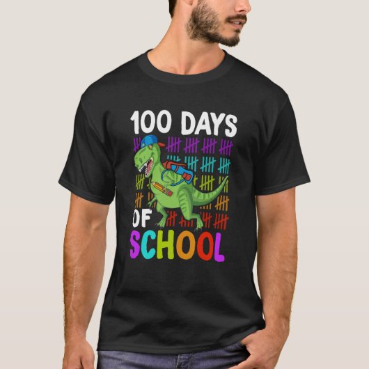 100th Day of School Boys Kids Dino 100 Days Dinosa T-Shirt (Vorderseite)