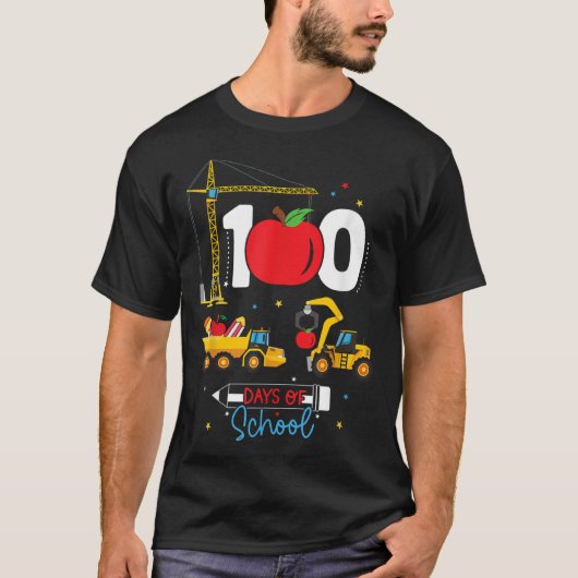 100th Day of School Construction Vehicles Teacher  T-Shirt (Vorderseite)