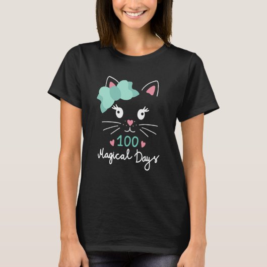100th Day of School Kitty Cat 100 Magical Days Tea T-Shirt (Vorderseite)
