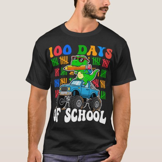 100th Day of School Monster Truck Dinosaur Fun T-Shirt (Vorderseite)