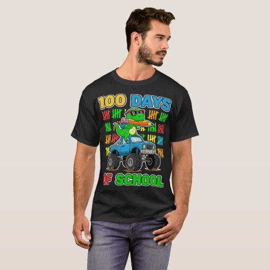 100th Day of School Monster Truck Dinosaur Fun T-Shirt (Vorne ganz)