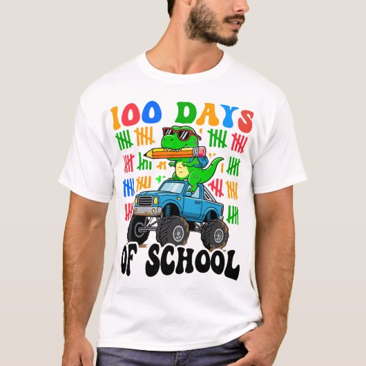 100th Day of School Monster Truck Dinosaur Fun T-Shirt (Vorderseite)