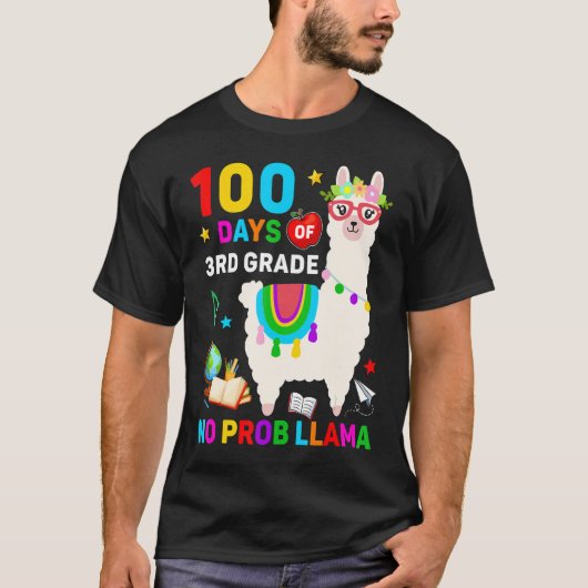 100th Day of School No Prob Llama 100 Days Of 3rd T-Shirt (Vorderseite)
