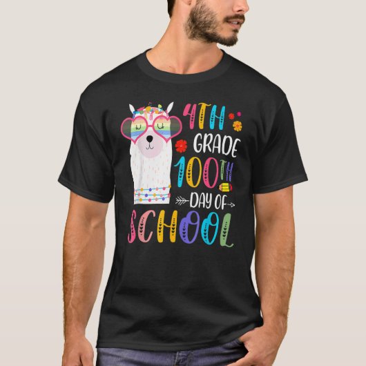 100th Day Of School No Prob Llama 100 Days Of 4th T-Shirt (Vorderseite)