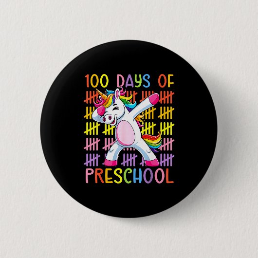 100th Day Of School Of Preschool Unicorn 100 Days  Button (Vorderseite)