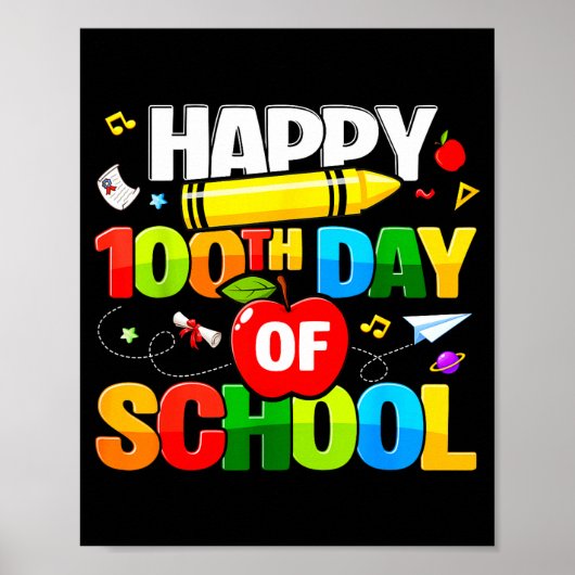 100th Day Of School Shirt For Teachers Kids Happy Poster (Vorne)