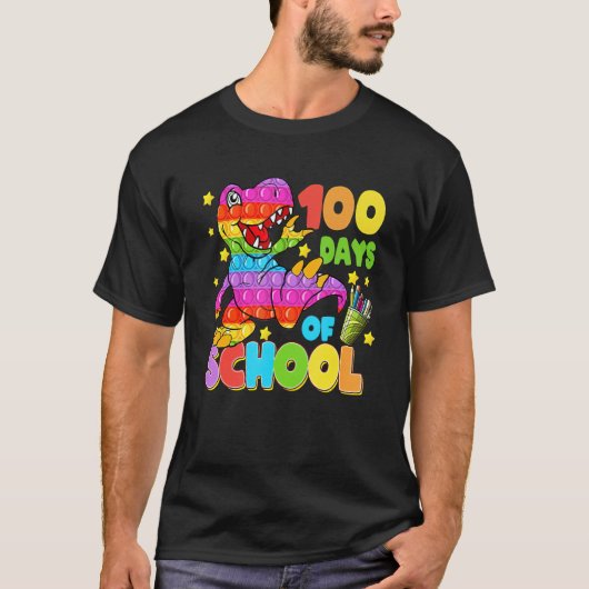 100th Day of School Teachers 100 Days Dino Pop Pin T-Shirt (Vorderseite)