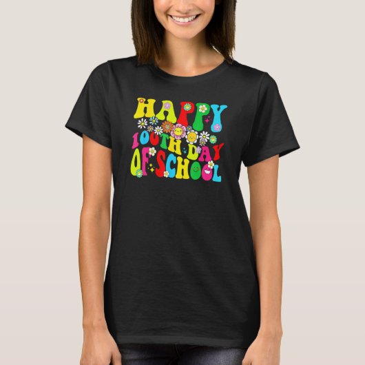 100th Day Of School Teachers Retro Groovy Happy 10 T-Shirt (Vorderseite)