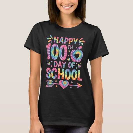 100th Day of School Tie Dye Rainbow Happy 100 Days T-Shirt (Vorderseite)
