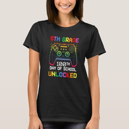 100th day Of School Unlocked 5th Grade Gamer Video T-Shirt (Vorderseite)
