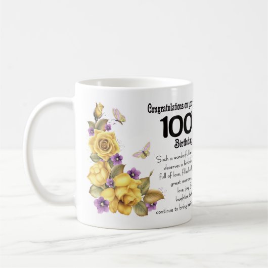 100th Geburtstags-gelbe Rose und Kaffeetasse (Links)