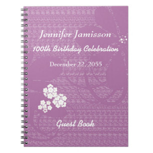 100th Geburtstags-Party-Gast-Buch, lila Blumen Notizblock