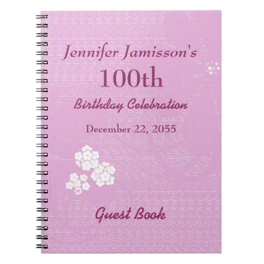 100th Geburtstags-Party-Gast-Buch-Rosa, weißes Notizblock (Vorderseite)