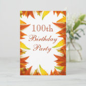 100th Geburtstags-Party-Herbst/Herbstlaub Einladung (Stehend Vorderseite)