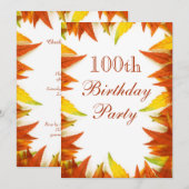 100th Geburtstags-Party-Herbst/Herbstlaub Einladung (Vorne/Hinten)