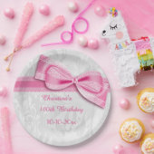 100th Geburtstags-rosa Damast und Imitat-Bogen Pappteller (Party)