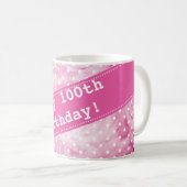 100th Geburtstags-Tasse mit rosa Rosen-Blumen Kaffeetasse (VorderseiteRechts)