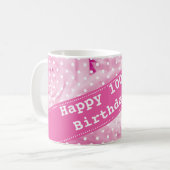 100th Geburtstags-Tasse mit rosa Rosen-Blumen Kaffeetasse (Vorderseite Links)