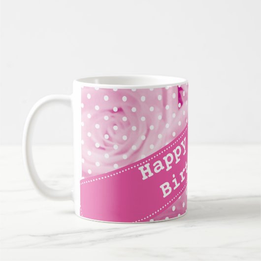 100th Geburtstags-Tasse mit rosa Rosen-Blumen Kaffeetasse (Links)