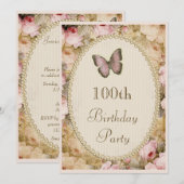 100th Geburtstags-Vintager Einladung (Vorne/Hinten)