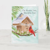 100th Happy Birthday Birds at Birdhouse Karte (Vorderseite)