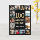 100th Happy Birthday Black and Gold Foto Collage Karte (Gelbe Blume)