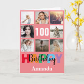 100th Happy Birthday Foto Collage Modern Pink Car Karte (Gelbe Blume)