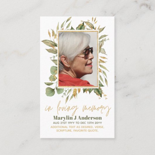 100x Budget Greenery Foto Beileid Beerdigung Gebet Visitenkarte (Vorderseite)