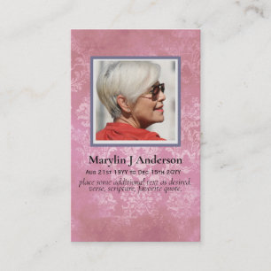 100x elegantes pink Damask FOTO Gebet Gedenkstätte Visitenkarte