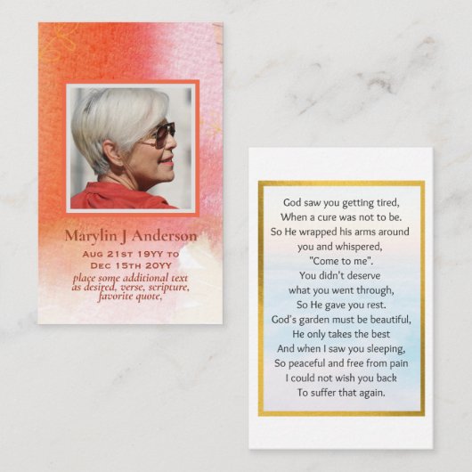 100x Künstlerische Peach Orange FOTO Gebet Gedenkk Visitenkarte (Vorne/Hinten)