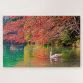 [1014] Autumn Pond – Swan Gliding Through Colors Puzzle (Horizontal)
