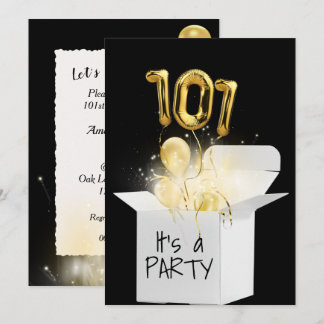 101. Geburtstag Gold Ballons in weißer Box Einladung