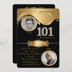 101. Geburtstag Mann 101., eleganter Deko, schwarz Einladung