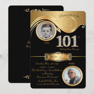 101. Geburtstag Mann 101., eleganter Deko, schwarz Einladung