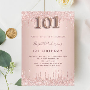 101 Geburtstag Rose Gold Tropfen elegant Einladung