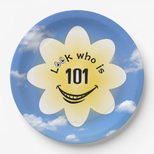 101. Geburtstag Sommer Sonnenschein und Wolken Pappteller
