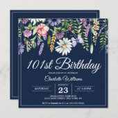 101. Geburtstag Wildblumen Marine Elegant 101 Jahr Einladung (Vorne/Hinten)