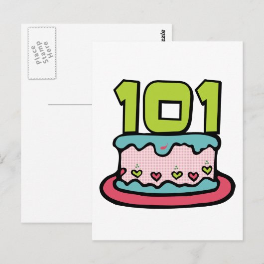 101. Geburtstagskuchen Postkarte (Vorne/Hinten)