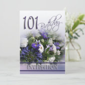 101. Geburtstagsparty Einladung - Blue Bouquet (Stehend Vorderseite)