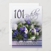 101. Geburtstagsparty Einladung - Blue Bouquet (Vorne/Hinten)