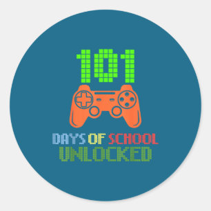 101 Tage Schule freigeschalteter Gamer Pixel Contr Runder Aufkleber
