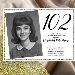 102. Benutzerdefiniertes Foto in Weiß und Gold Einladung